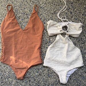 Mikoh Rust Orange & White One-Piece Swimsuits